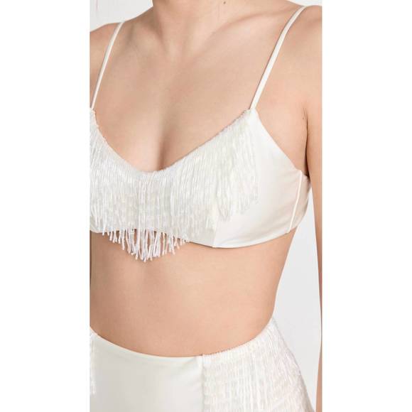 NEW DEVON WINDSOR violet bikini top in off-white satin - Picture 4 of 4